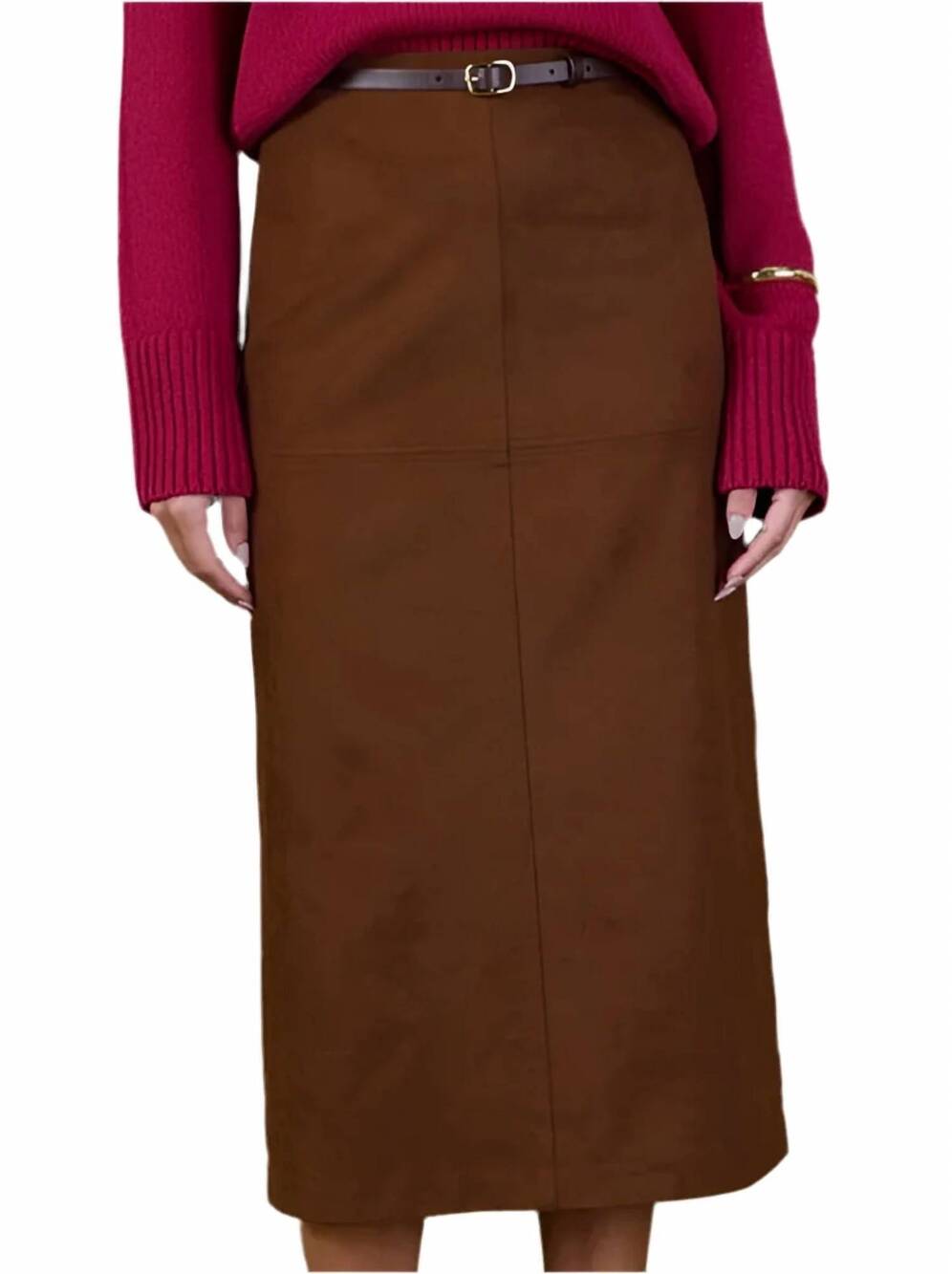 NEW ENGLISH FACTORY bailey midi skirt in brown